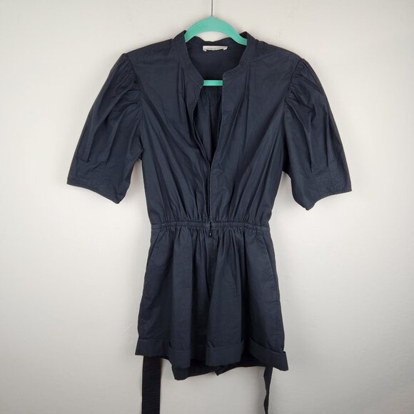 A.L.C. Erica Black Puff Sleeve Belted Romper Lightweight Cotton sz 4 - Picture 4 of 13